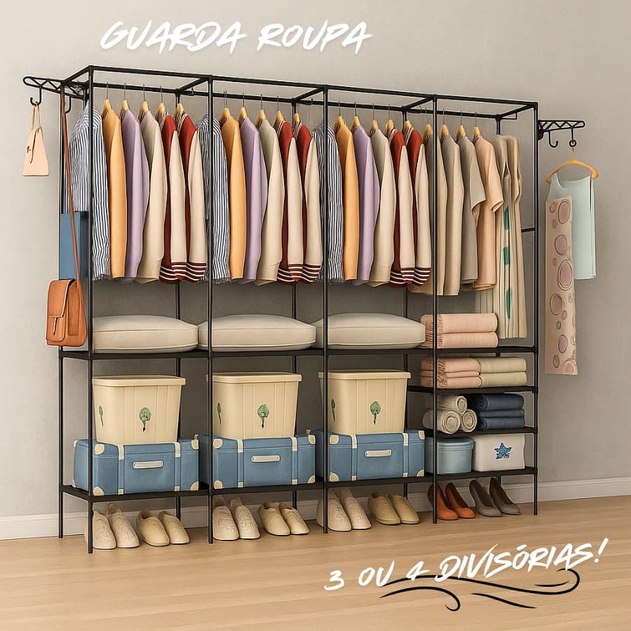 Roupeiro Guarda Roupa Portatil Cabideiro Arara Para Roupa Sapateira Organizador Multiuso Armário