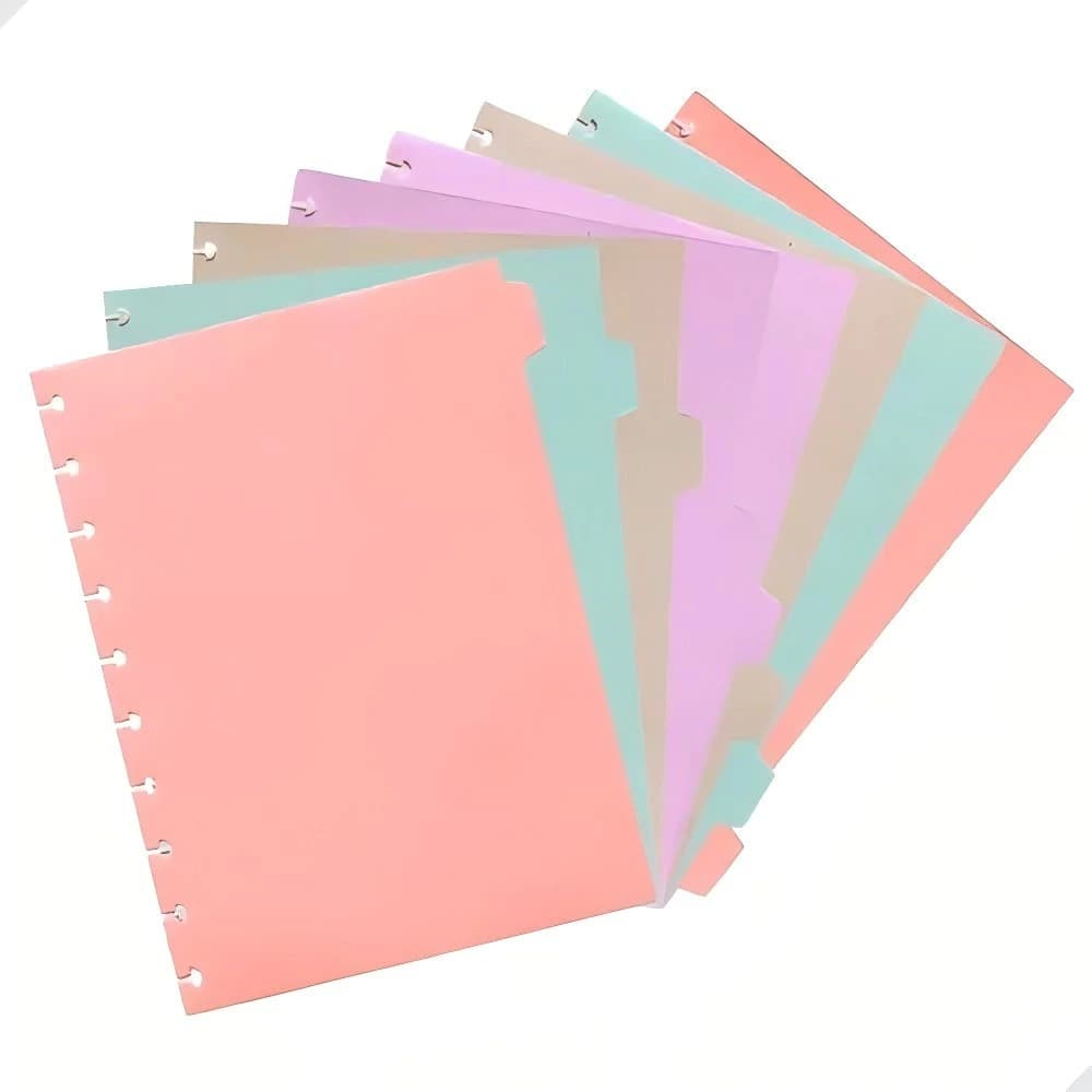 Kit 8 Peças Divisórias Coloridas Para Caderno Inteligente 8 A5 / 10 B5 / 11 A4 Discos