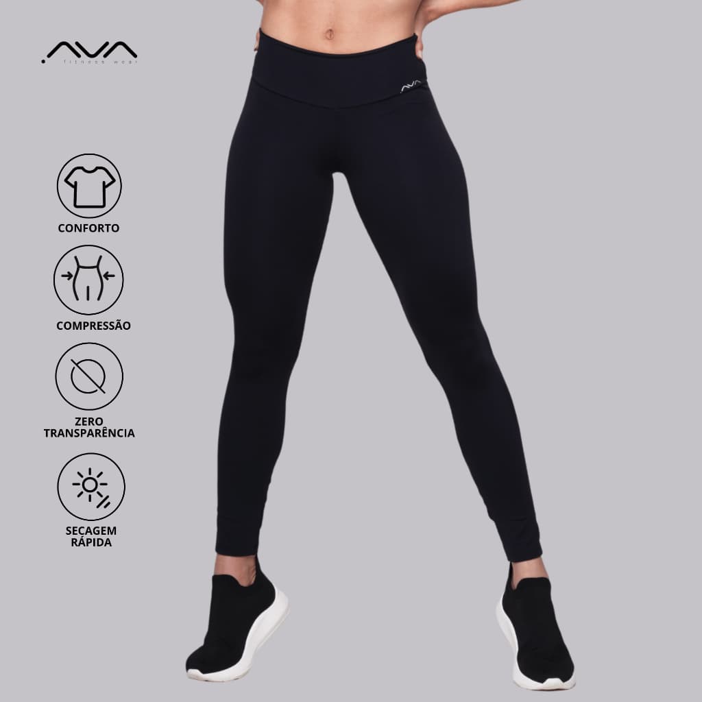 Calça Legging Feminina Suplex Poliamida Básica Alta Compressão e Zero Transparência AVA Fitness