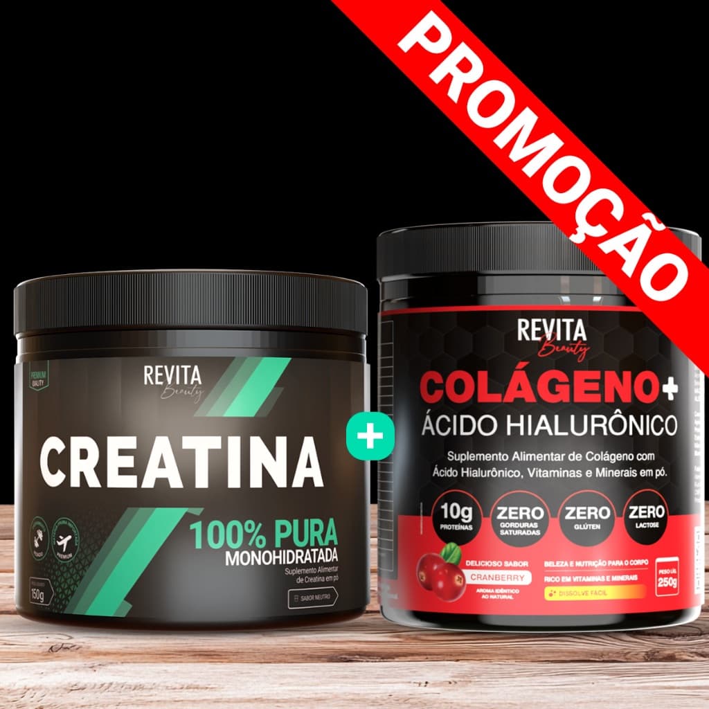 Creatina 100% Pura Monohidratada + Colágeno Hidrolisado com Ácido Hialurônico 250g - Kit Econômico