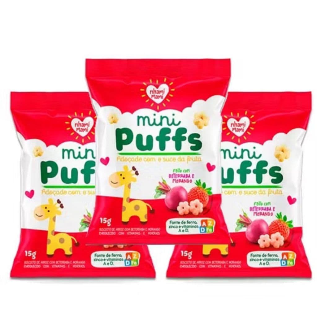 kit Biscoitos Mini Puffs - Beterraba e Morango - 15g Nhami Mami