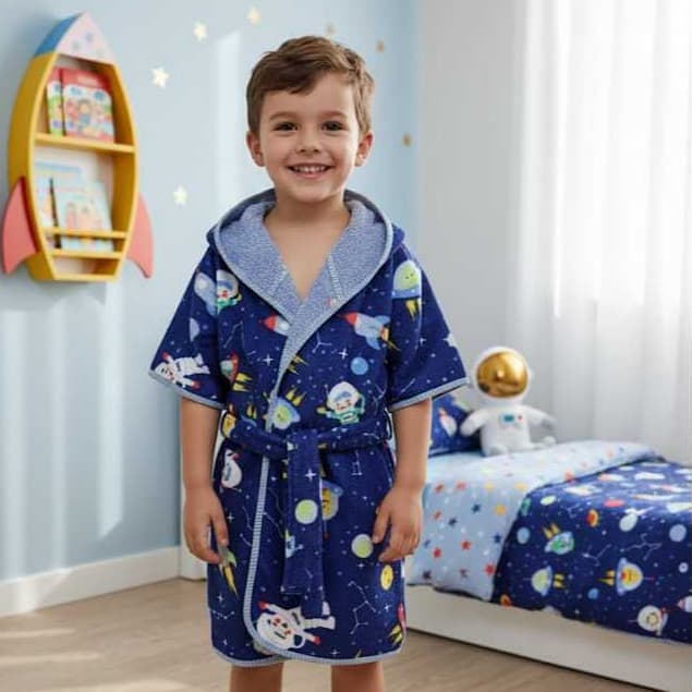 Roupao Saida de Banho Infantil Tecido Misto Com Capuz Diversas Estampas Acabamento Todo Em Viés Lindas Opções Envio Rap