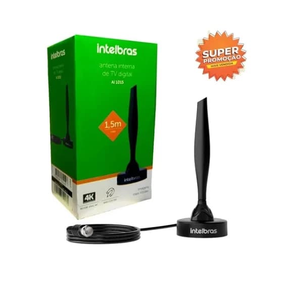 Antena Digital Para TV UHF - HDTV Interna Com Imagens HD 4K Intelbras  AI 1015 - 1,5 Metros de Cabo.