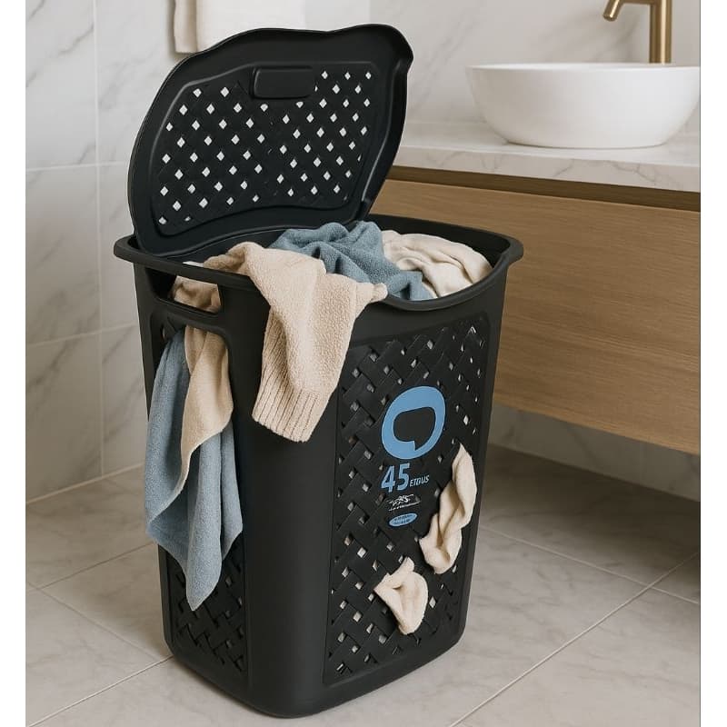 Organizador Grande 45l Marmorizado Rattan Cesto de Roupa Suja Lavanderia Super Resistente