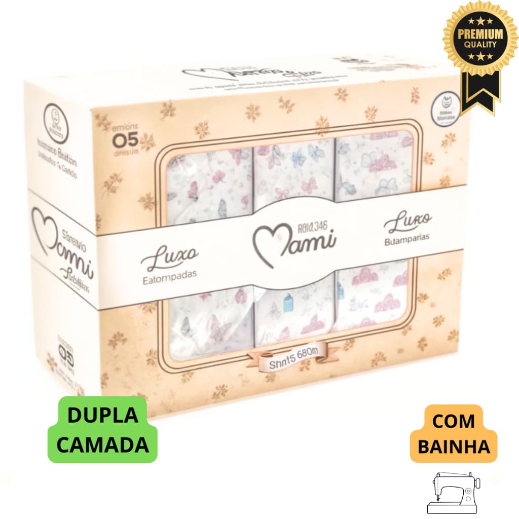 Kit 5 Fralda Pano 100% Algodão Caixa Duplo Bainha Enxoval de Bebê Fralda Ombro