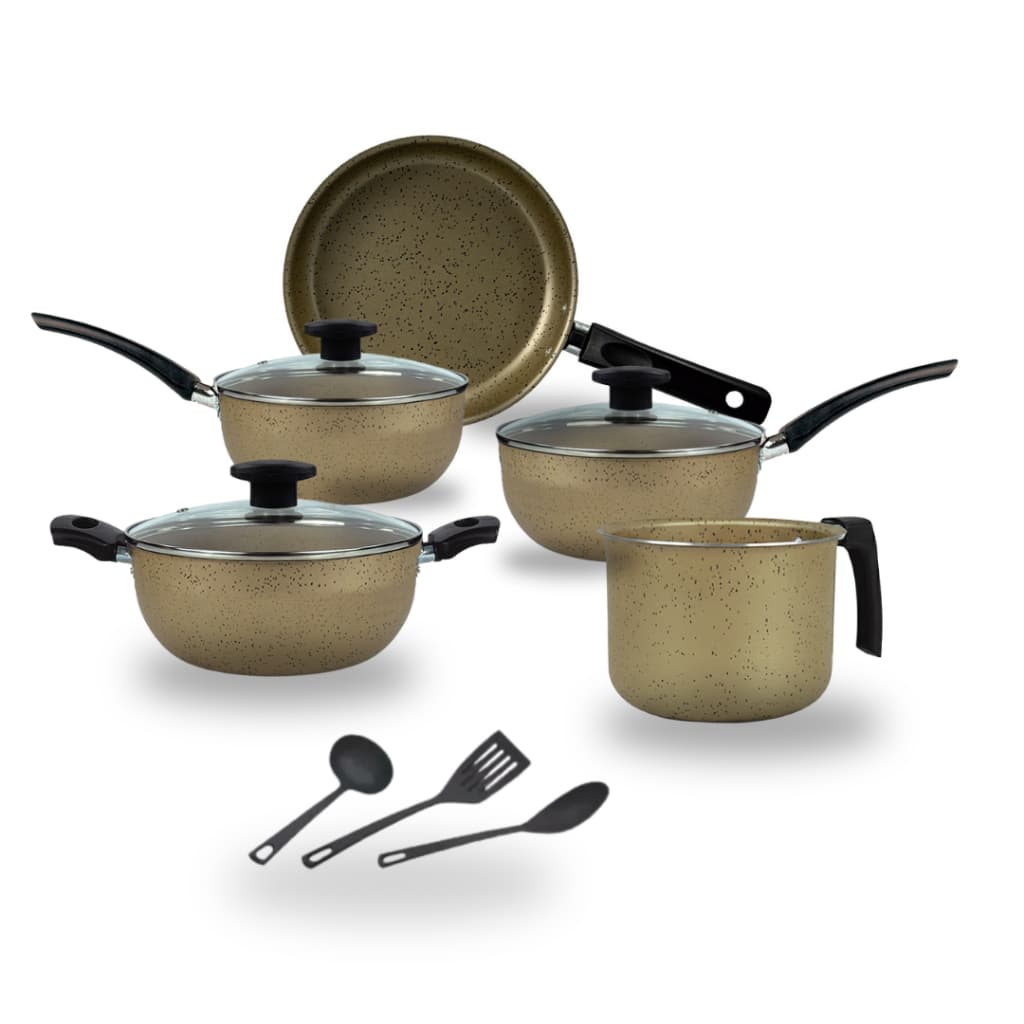 Jogo de Panelas Cor Cerâmica 8 Peças Antiaderente Bege Poá.