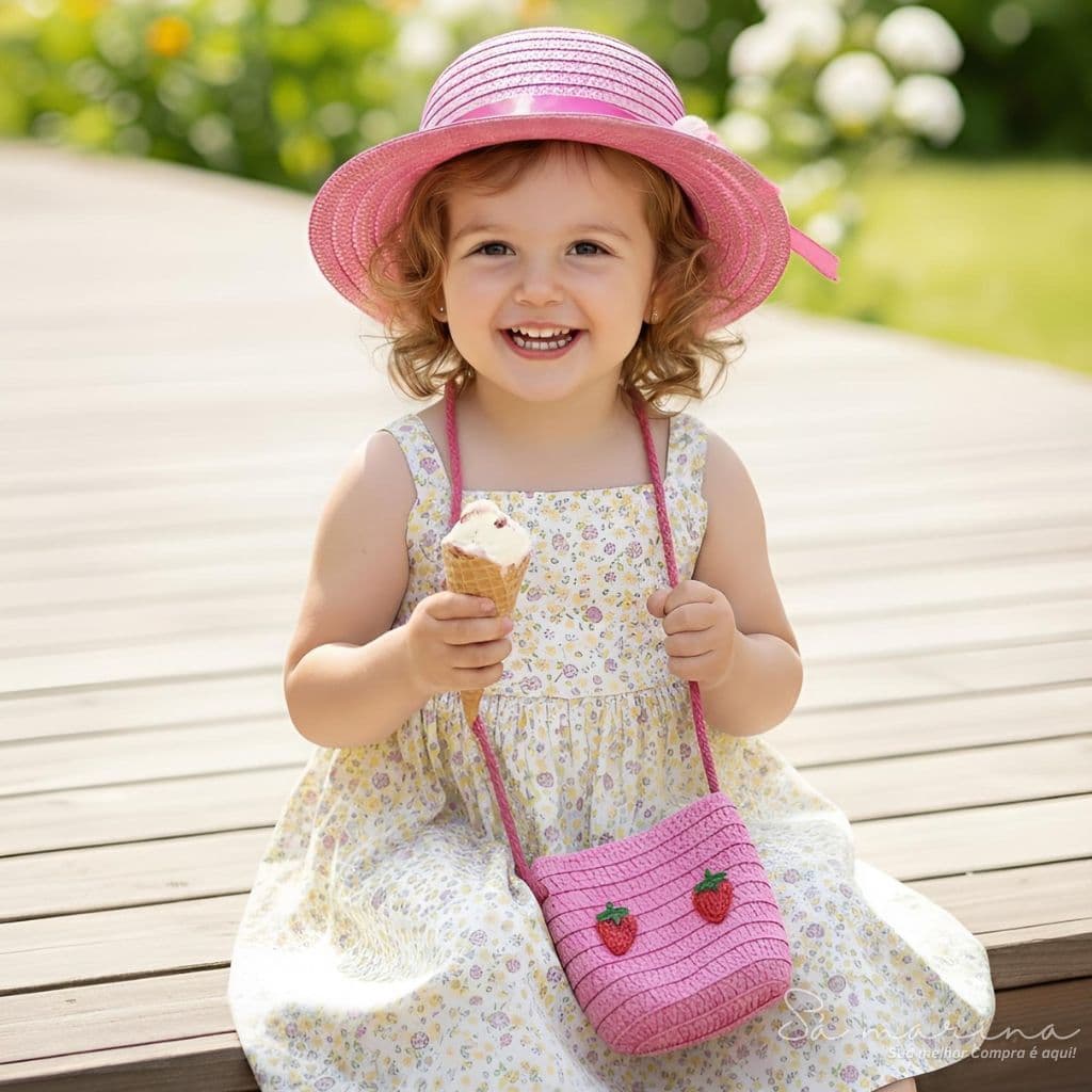 Kit Infantil Chapéu + Bolsa de Praia Moda Verão Infantil