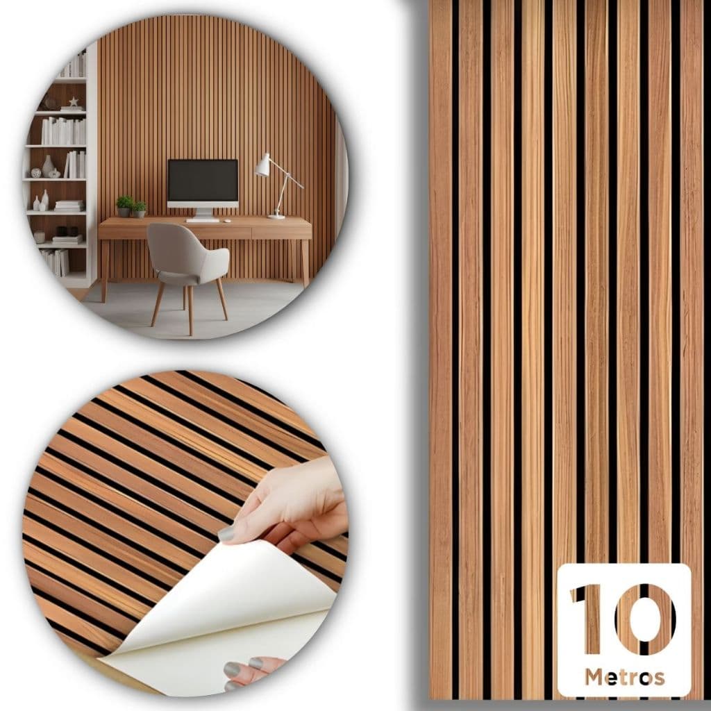 Papel de Parede Madeira Adesivo Autocolante 3d Ripado Freixo Vínilico Sala Quarto 10m x 45cm