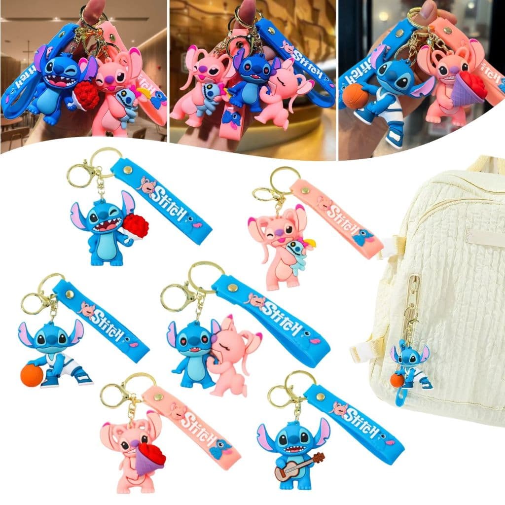 Chaveiro Stitch Angel Fofo 3D Emborrachado Macio Grande Premium Azul Rosa Lembrancinha Aniversário