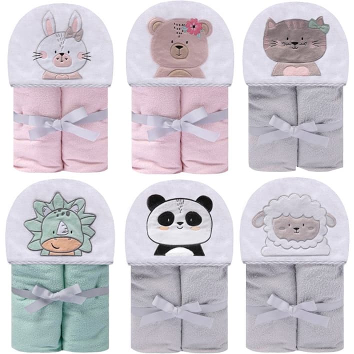 Toalha de banho bebê 90cm x 70cm Felpuda com capuz Papi Friends com forro de fralda soft