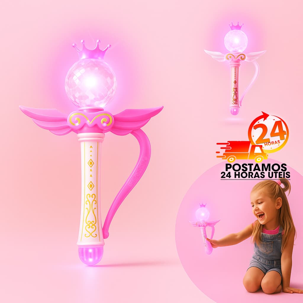 Brinquedo Varinha Mágica Com Luz Infantil Menina Fadinha acessorio fantasia