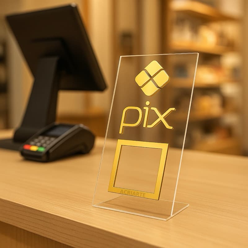 Placa PIX P em Acrílico - QR Code, Display para Mesa