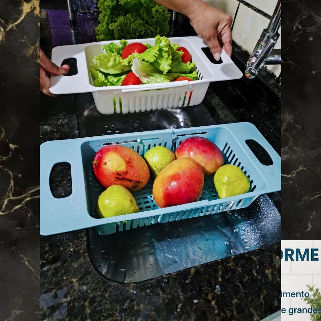Escorredor de Alimentos Ajustável Retrátil para Pia Multiuso Cozinha Pratica
