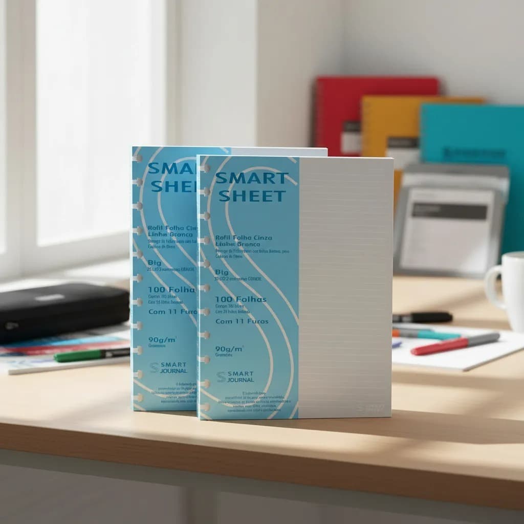 Refil Caderno de Discos 90g Folha Cinza Pauta Branca Medio Grande B5 8 9 e 10 Furos Inteligente