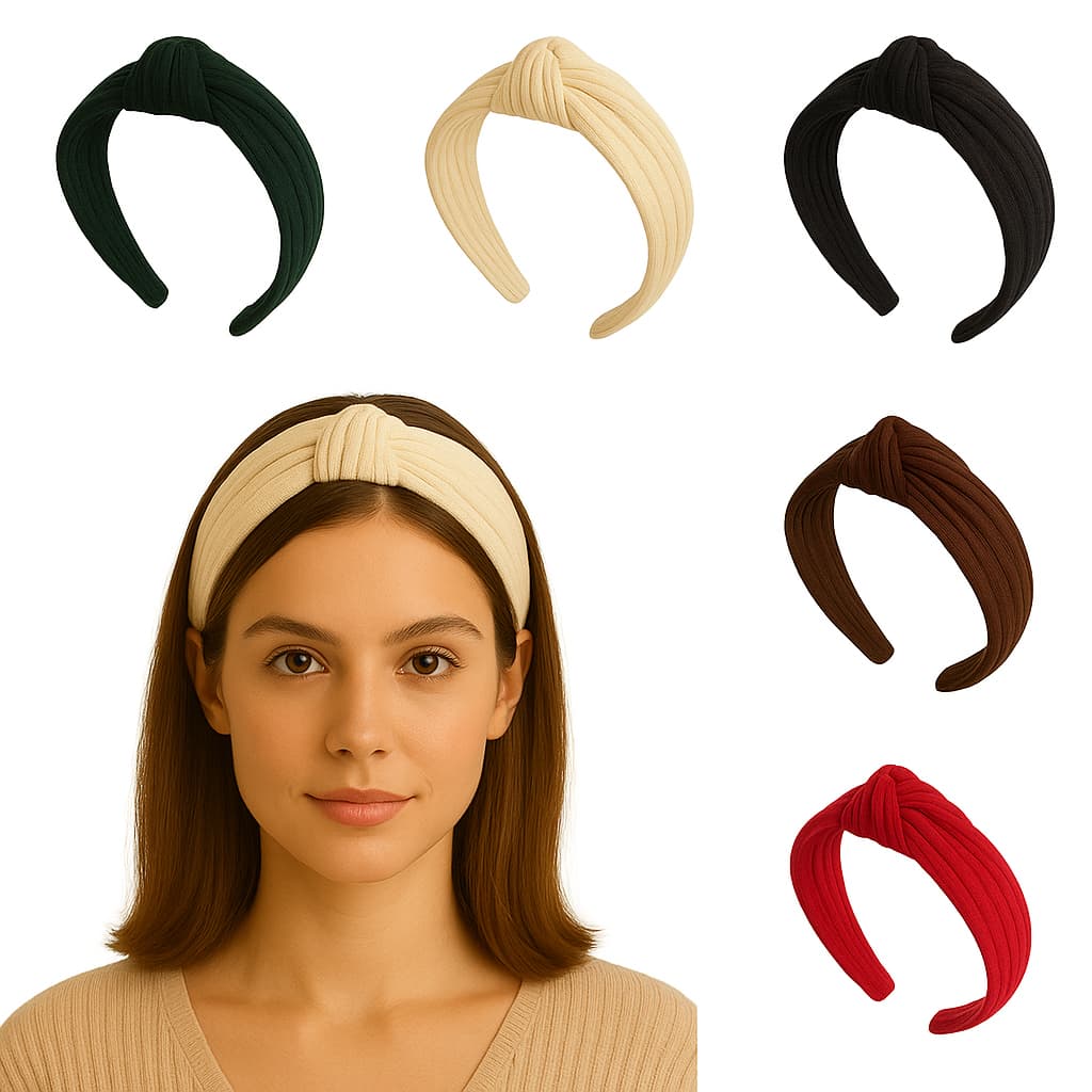 Tiara faixas de cabelo canelado com nó largo acessório de cabelo