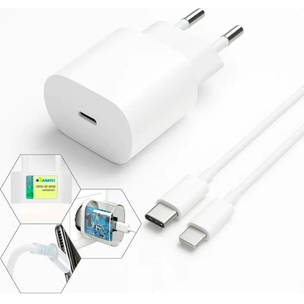 Carregador iPhone 20w Turbo Completo Usb C Lightning Compatível Xr 11 12 13 14 Pro Max