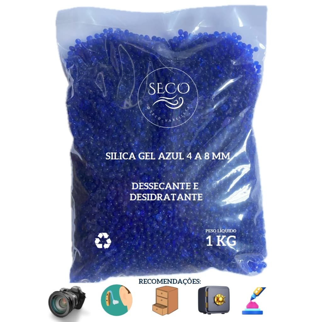 Silica Gel Azul - 1 KG (4-8 mm) Desumidificante E Desidratante