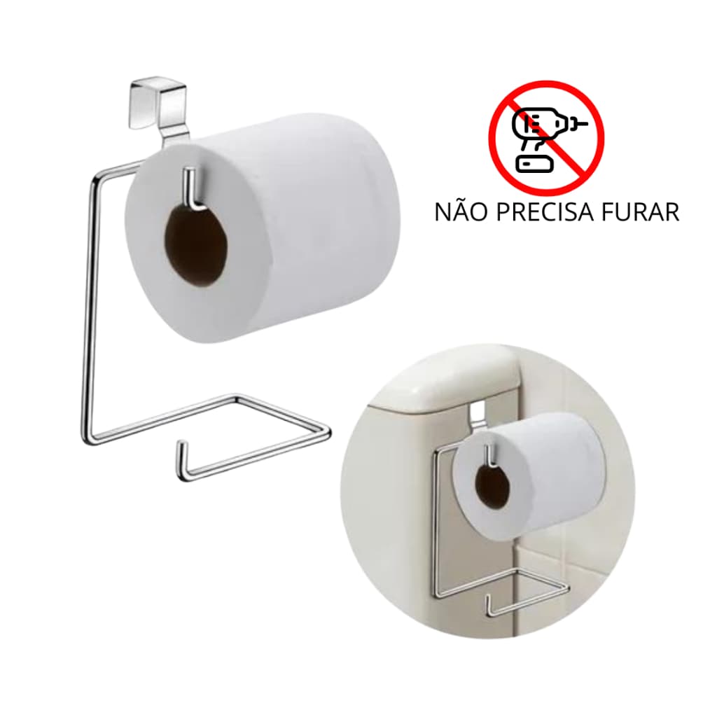 Suporte Porta Papel Higienico Duplo Aramado Para Caixa Acoplada Cromado Aço Preto Branco