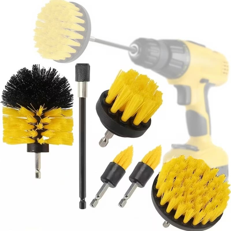 Kit 6 Escovas De Limpeza Encaixe Parafusadeira Furadeira Limpeza Automotiva Pesada Lavar Sofás Tecidos Couros Estofados