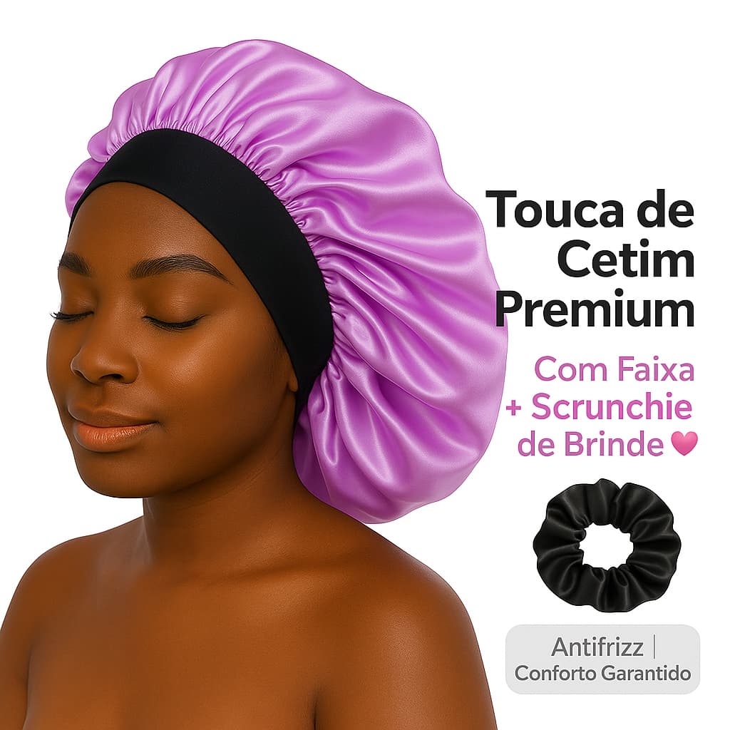 Touca de Cetim Premium com Faixa + Scrunchie Antifrizz Protege os Cabelos Evita o Frizz