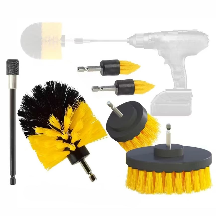 Conjunto de 6 acessórios para escova de furadeira - Escova de limpeza de furadeira com haste de extensão