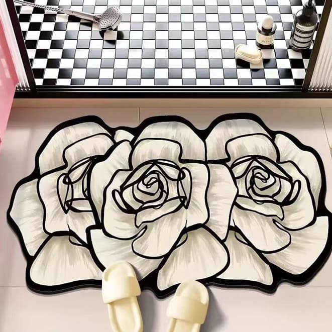 Conjunto de Tapetes Florais Irregulares - Super Absorvente e Antiderrapante, Universal Cozinha/Banheiro, 60x40cm