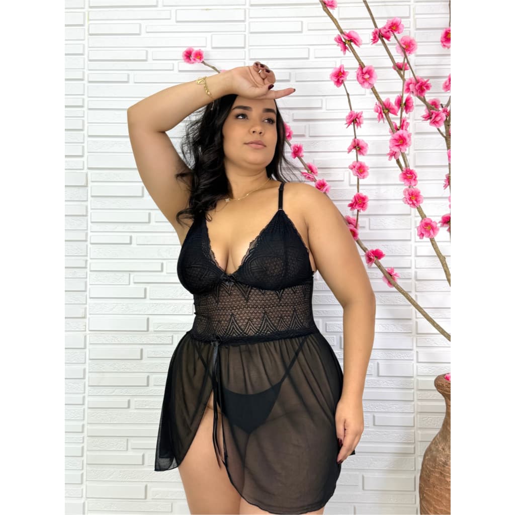 💖 Camisola Sexy Plus Size Sensual de Tule e Renda com Calcinha – Luxo e Conforto para suas Noites! ✨