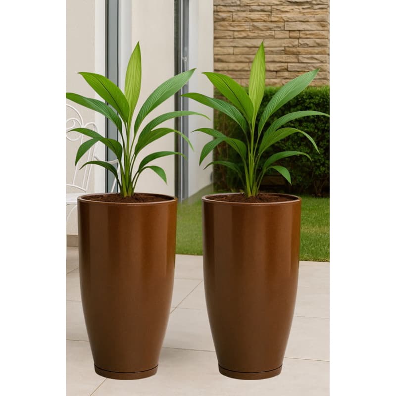 Kit 2 Vasos Para Plantas Coluna Luxo com Prato 67x35x24 Vasos Grandes
