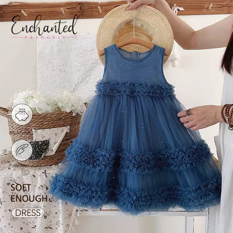 ENCHANTED PRINCESS Vestido de menina de design sofisticado, perfeito para festas e uso diário，enfeites de renda