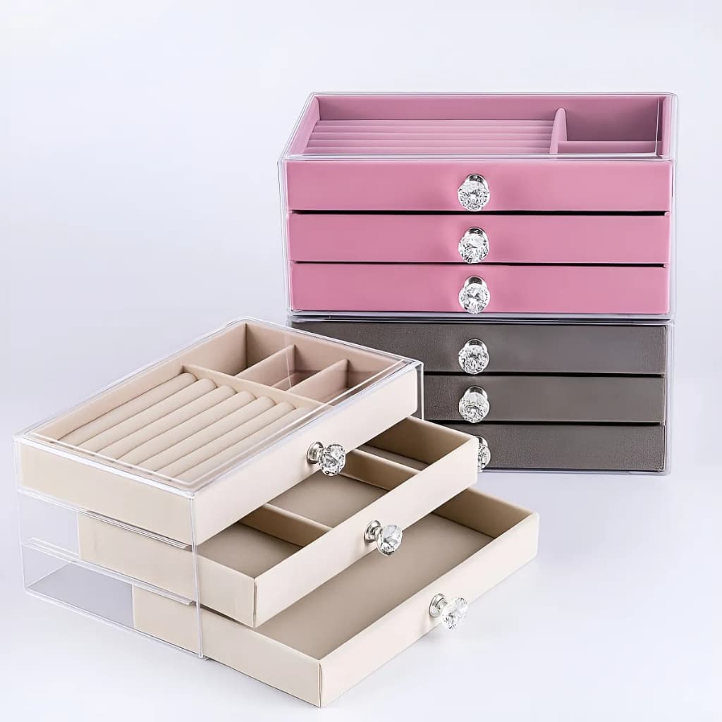 Armazenamento Transparente Da Caixa De Jóia Da Três-camada