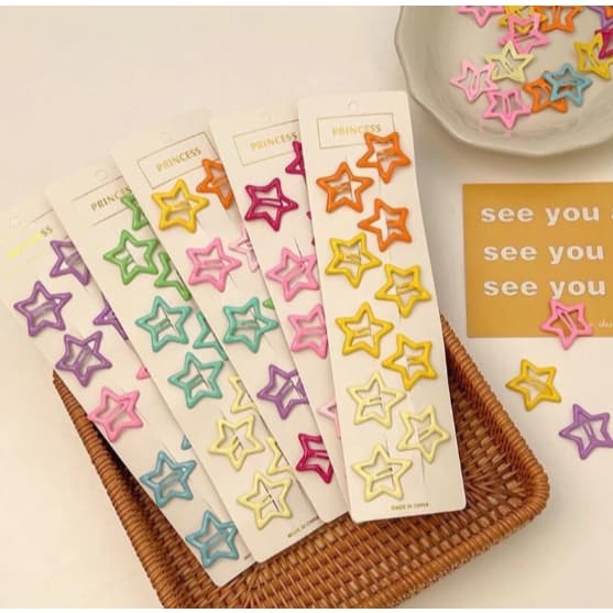 Kit 10 Presilhas Estrela Infantil, Grampos para Meninas Y2k Coloridas, Acessório de Cabelo Tic Tac