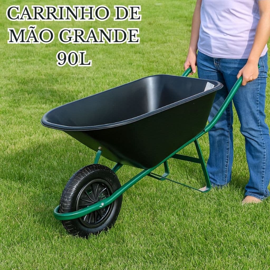 Carrinho Mão Grande Caçamba Plástica Anti-uv 90L Paraboni Não enferruja Para Construções Jardinagem