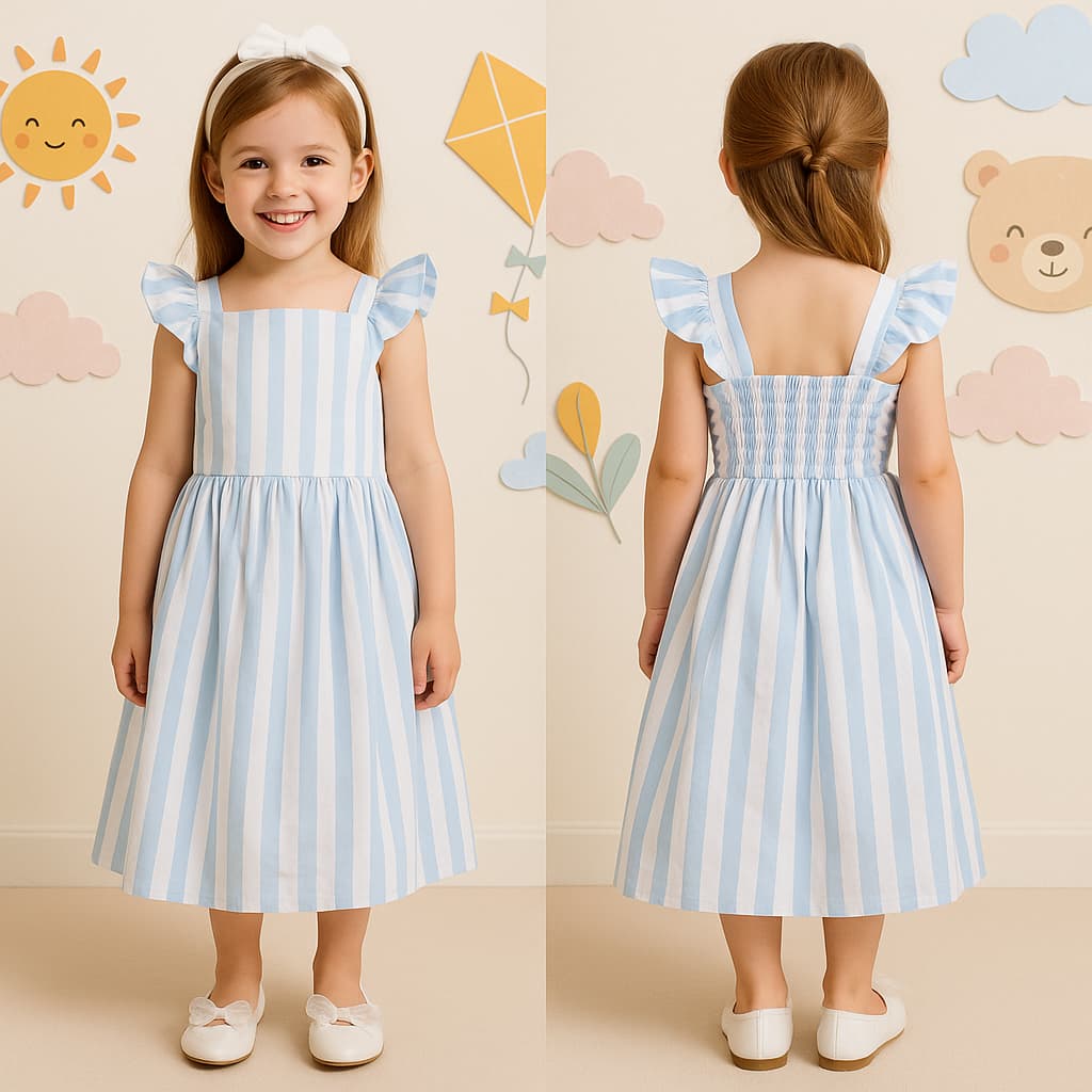 Vestido Infantil com Babados nas Alças Listrado Multicores Veste 01 a 08 anos