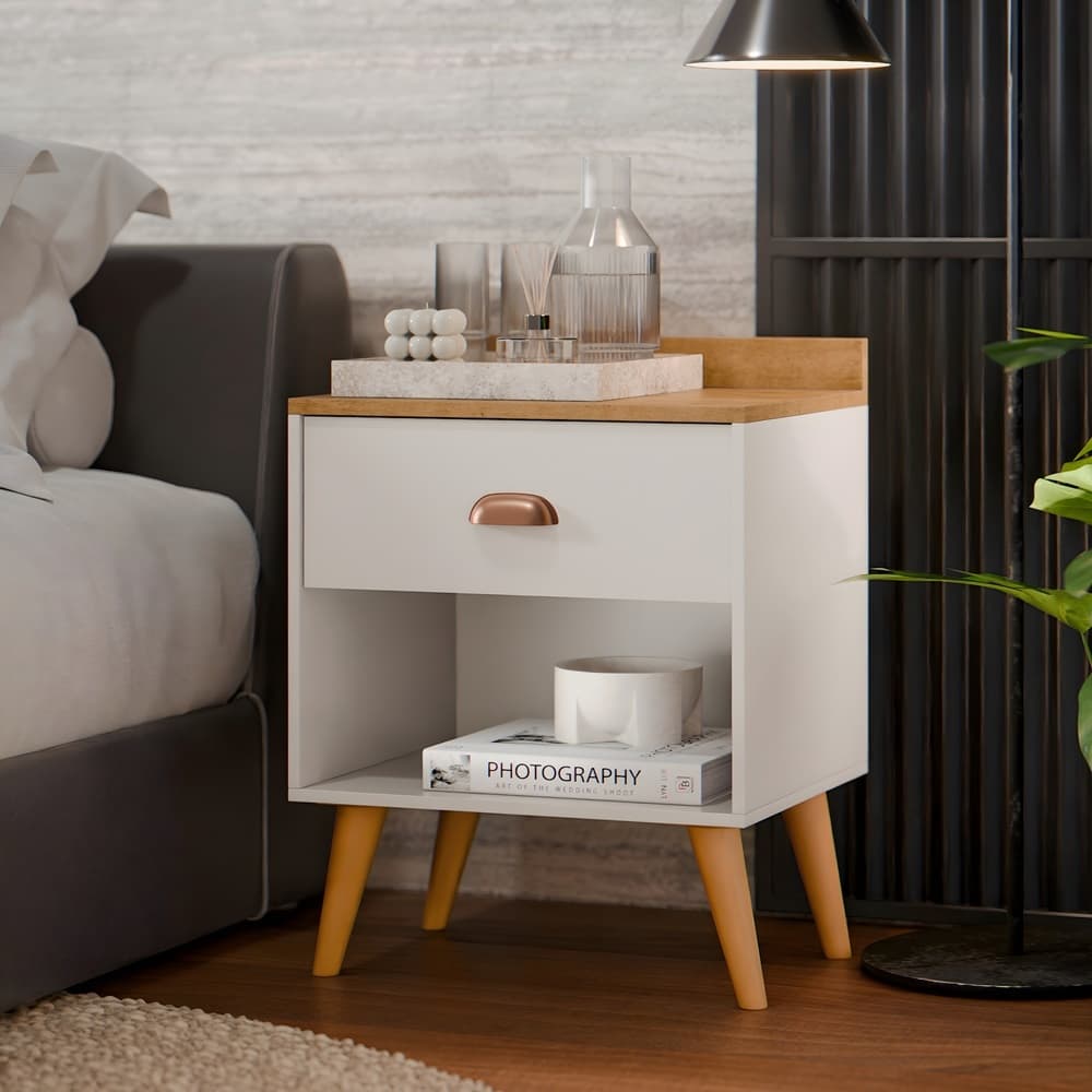 Mesa de Cabeceira Quarto Luxo 1 Gaveta e Nicho - Cores