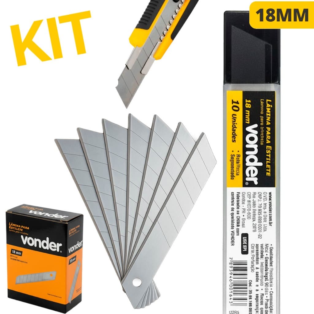 Kit 50-200 Lâminas para Estilete Larga 18mm Vonder Profissional Reforçada Segmentada Original Atacado