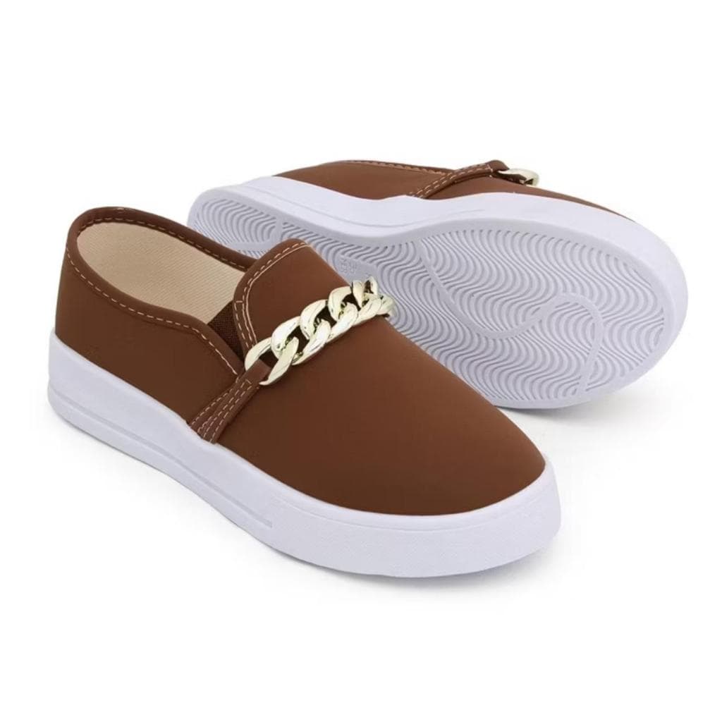 Tênis Feminino Casual Confortável Iate Slip On Stillus Calce Fácil Corrente Nobuck Inverno Verão