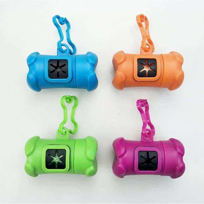 Kit Cata Caca Fezes Porta Saquinhos Formato Osso + 1 Refil Rolo Resistente Pet Cachorro Gato Passeio Viagem