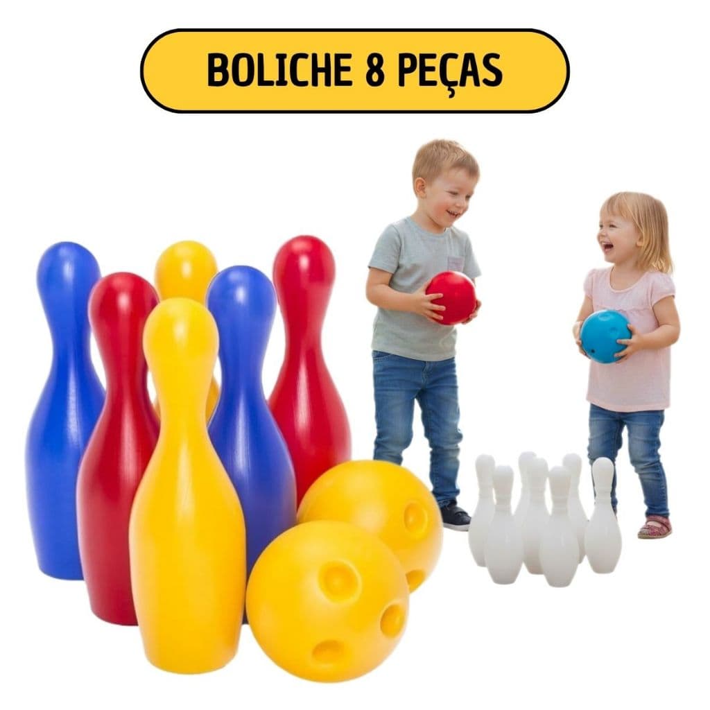 Jogo De Boliche Infantil Brinquedo  C/ 6 Pinos + 2 Bolas 16cm