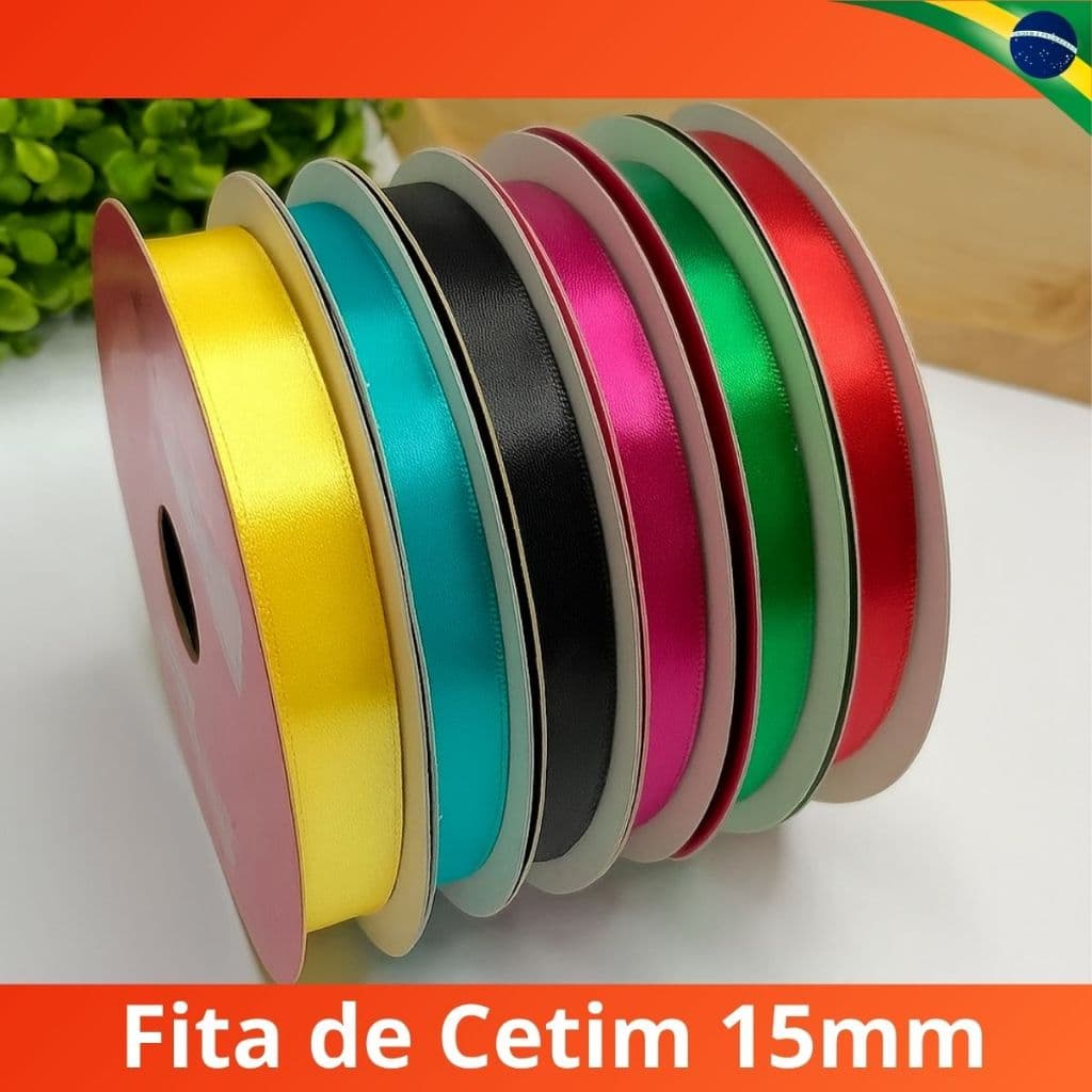 Fita de Cetim 15mm 50mts Fita para Artesanato Fitilho de Seda Fita de Poliéster Premium