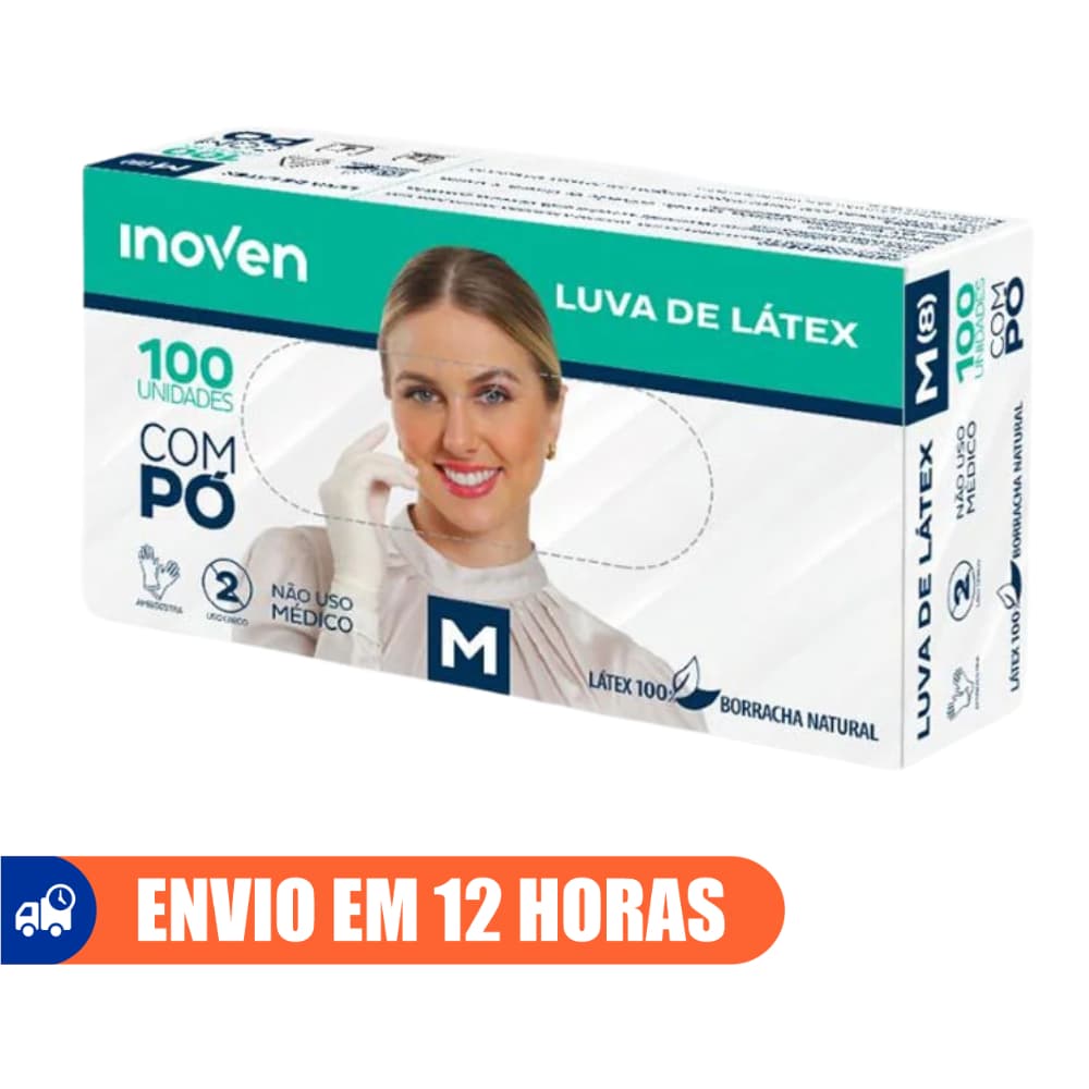 Luva de Látex Descartável Branca Com Pó 100un Inoven