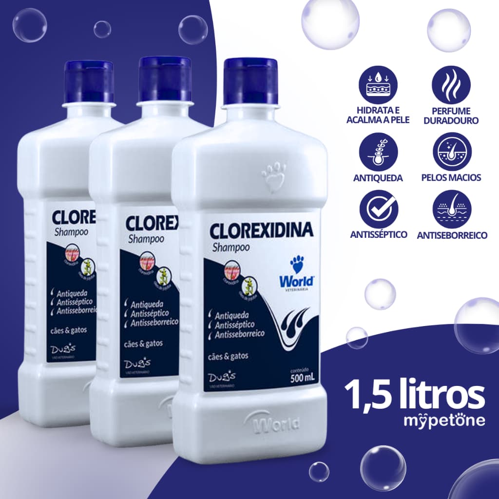 Kit 3 Shampoo World Veterinária Dug's Clorexidina Cães & Gatos - 500 mL