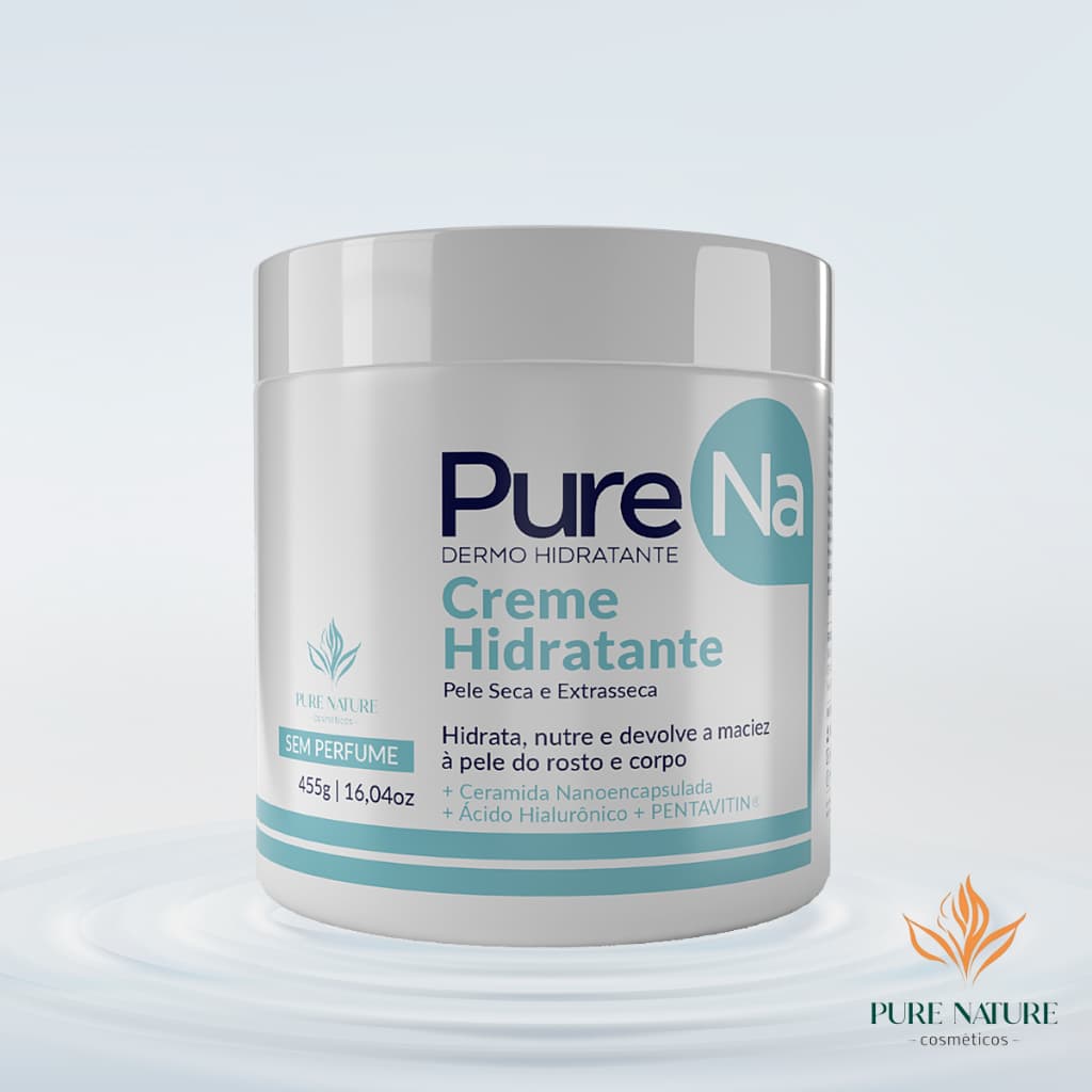 Creme Hidratante PureNa 455g Pele Seca e Extrasseca Sem Perfume Hidratação Profunda Com Hialurônico