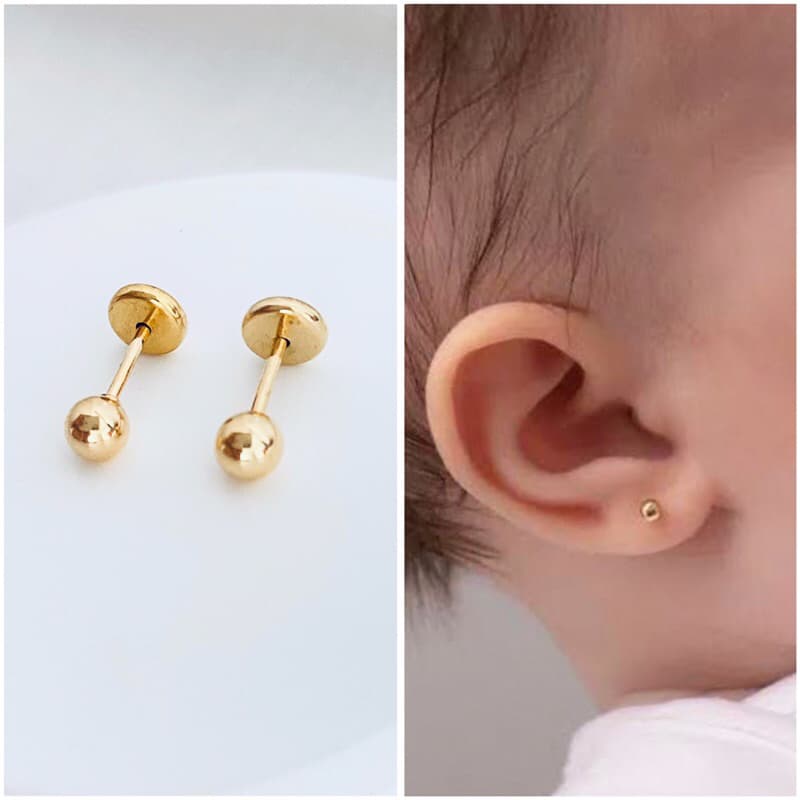 Brinco infantil  3mm bolinha dourado antialérgico banhado a ouro 18k