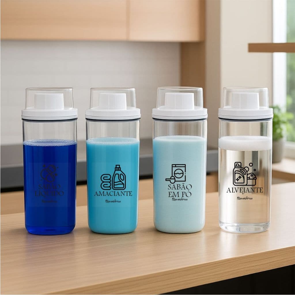 Kit 24 Etiquetas Transparentes Lavanderia - Adesivo Organizador de Produtos de Limpeza Moderna 7x7cm