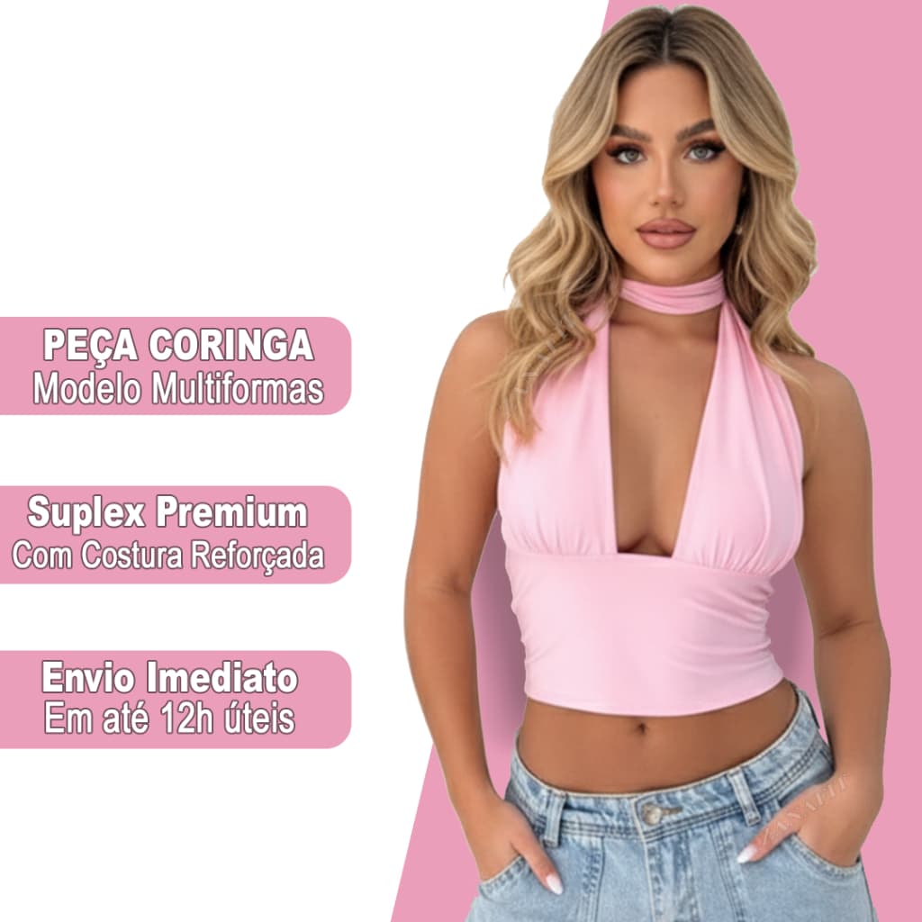 Blusa Top Cropped Com Amarraçao Multiformas Decote Festa Moda Gringa