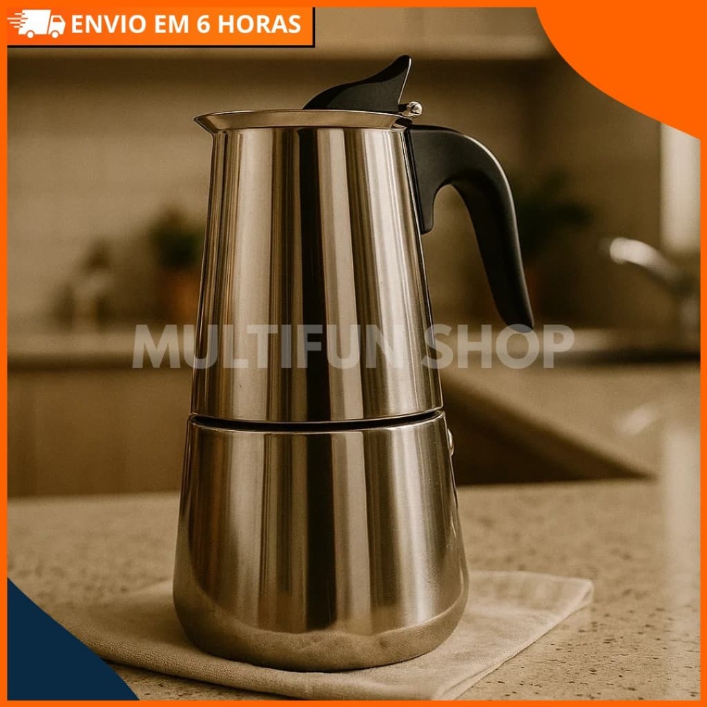 Cafeteira Italiana Inox 450ml Expresso Moka — Café Forte e Aromático — Compatível com Fogão de Indução