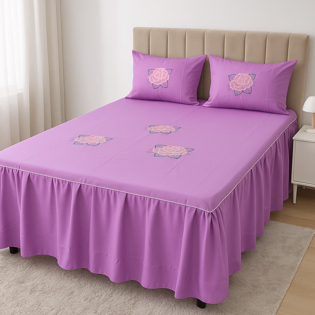 COLCHA COBRE LEITO CASAL BOX BORDADA OXFORD 3PÇS COM BABADO