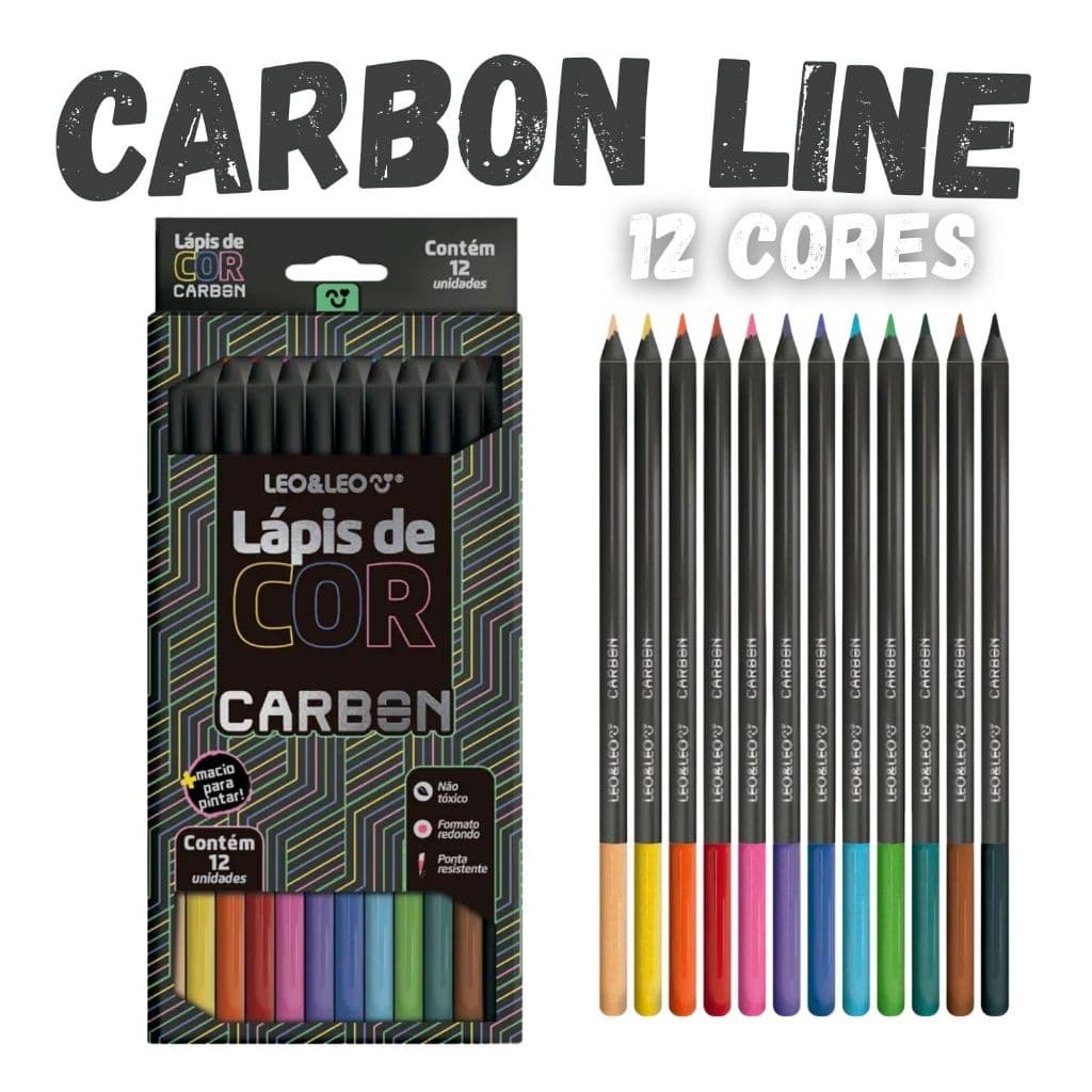 Lápis de Cor 12 Cores Carbon line Escolar Profissional Desenho Colorido Brilhante