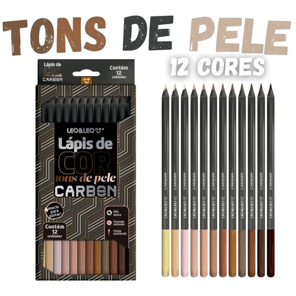 Lápis de Cor Tons de pele 12 Cores Carbon line Escolar Profissional Desenho Colorido Brilhante
