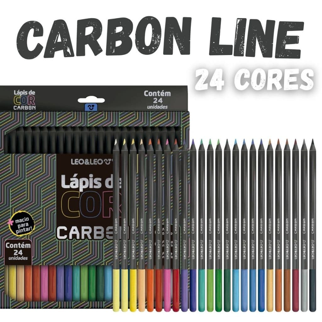 Lápis de Cor 24 Cores Carbon line Escolar Profissional Desenho Colorido Brilhante